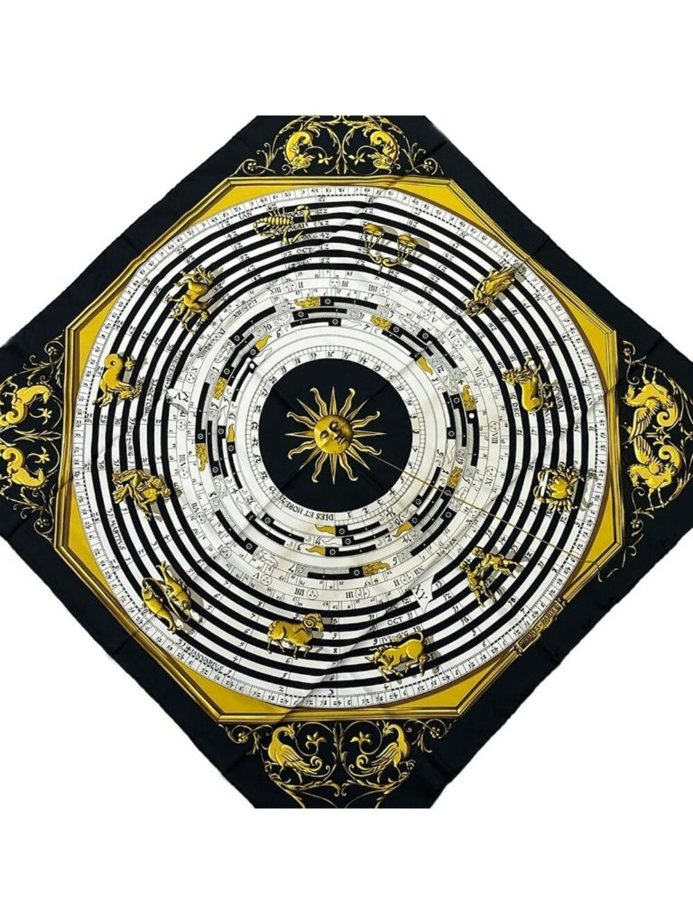 Hermes Scarf Carre 90 Black White Yellow Dies Et Hore